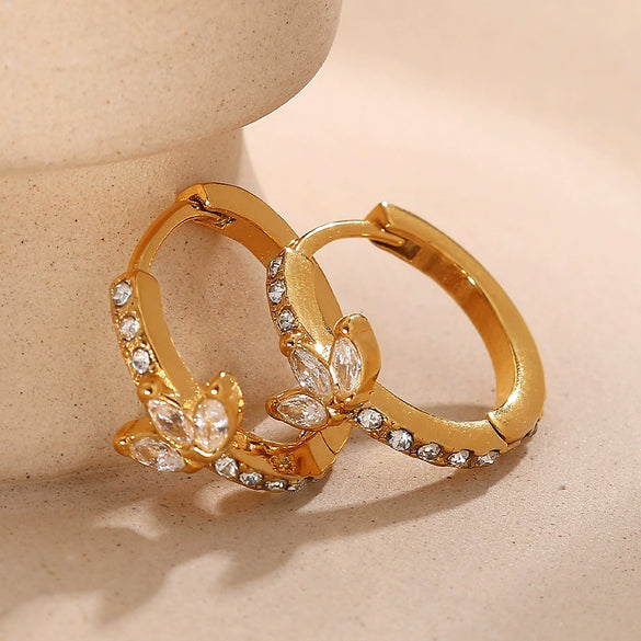 Wholesale Women's 316L Stainless Steel Microinlaid Zircon Fivepointed Star Love Earrings With Electroplating