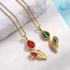 Wholesale Women's Titanium Steel Necklace Copper Gold Plated Cat's Eye Tulip Design With Mixed Gem Inlay And Ochain Light Luxury Flower Pattern