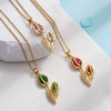 Wholesale Women's Titanium Steel Necklace Copper Gold Plated Cat's Eye Tulip Design With Mixed Gem Inlay And Ochain Light Luxury Flower Pattern