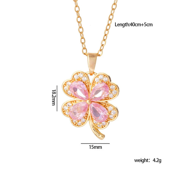 Wholesale Women's Titanium Steel Necklace With Copper Four Leaf Clover Inlaid Zircon Light Luxury Style Electroplated