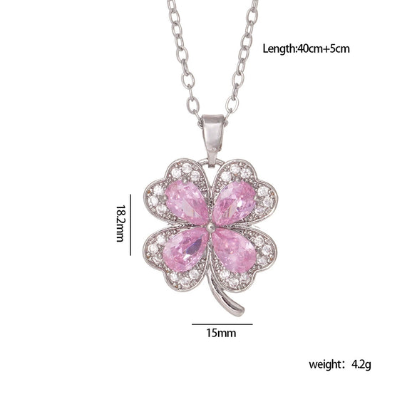 Wholesale Women's Titanium Steel Necklace With Copper Four Leaf Clover Inlaid Zircon Light Luxury Style Electroplated