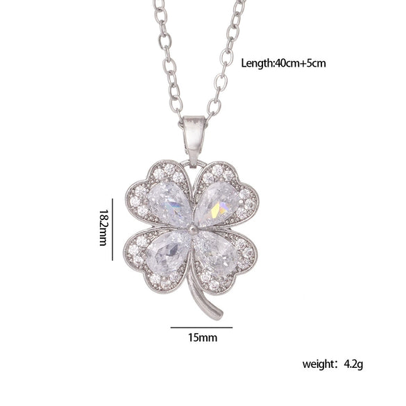 Wholesale Women's Titanium Steel Necklace With Copper Four Leaf Clover Inlaid Zircon Light Luxury Style Electroplated