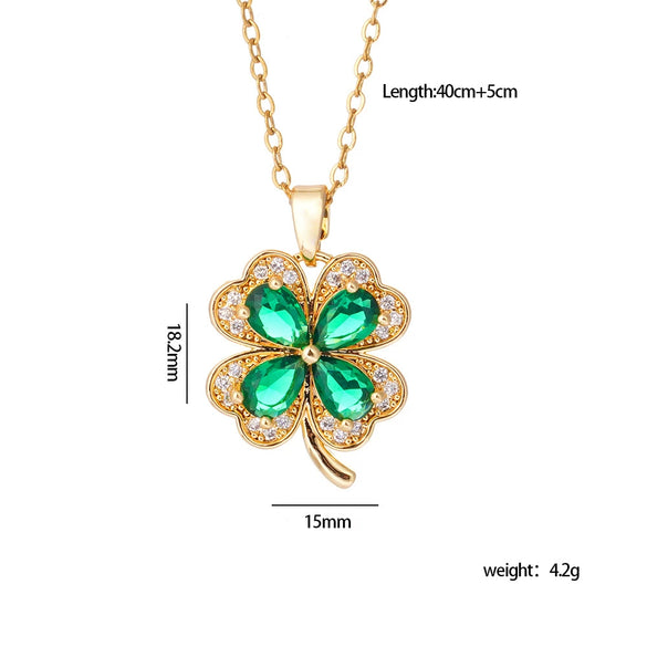 Wholesale Women's Titanium Steel Necklace With Copper Four Leaf Clover Inlaid Zircon Light Luxury Style Electroplated