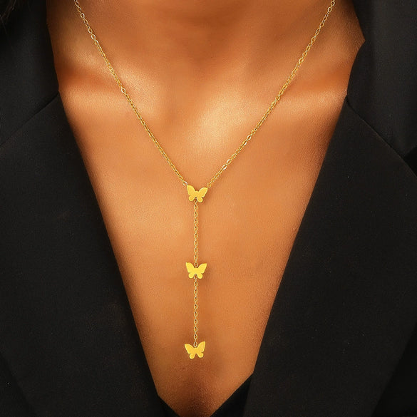 Wholesale Women's Titanium Steel Necklace With Cross Love Butterfly Heart Animal Zodiac Patterns Electroplated