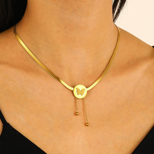 Wholesale Women's Titanium Steel Necklace With Cross Love Butterfly Heart Animal Zodiac Patterns Electroplated