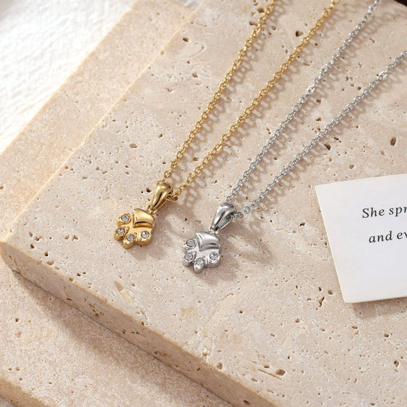 Wholesale Women's Titanium Steel Necklace With Cute Kitten Meat Palm Pendant Geometric Minimalist Style Electroplated O Chain