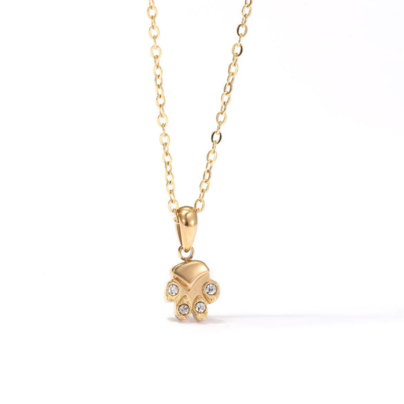Wholesale Women's Titanium Steel Necklace With Cute Kitten Meat Palm Pendant Geometric Minimalist Style Electroplated O Chain