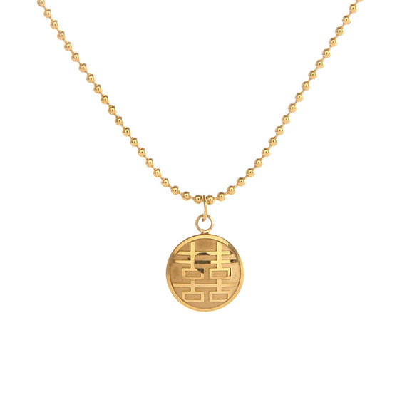 Wholesale Women's Titanium Steel Necklace With Double Sided Golden Ball Chain And Geometric Pendant Vacuum Plated With Real Gold In Furnace
