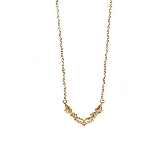 Wholesale Women's Titanium Steel Necklace With Doublerow Winding Vshaped Pendant Inlaid With Zircon In Letters Numbers And Text Light Luxury Design