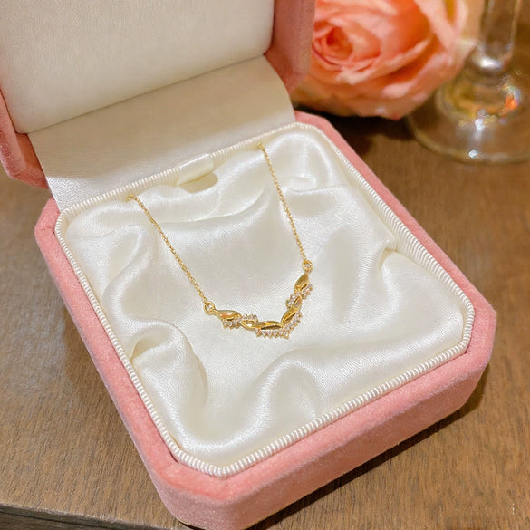 Wholesale Women's Titanium Steel Necklace With Doublerow Winding Vshaped Pendant Inlaid With Zircon In Letters Numbers And Text Light Luxury Design