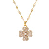 Wholesale Women's Titanium Steel Necklace With Four Leaf Clover Pendant Mixed Gemstone Inlay Electroplating Treatment