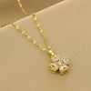 Wholesale Women's Titanium Steel Necklace With Four Leaf Clover Pendant Mixed Gemstone Inlay Electroplating Treatment