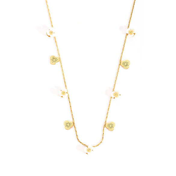 Wholesale Women's Titanium Steel Necklace With Fresh Flowers And Life Tree Design 18K Gold Plated