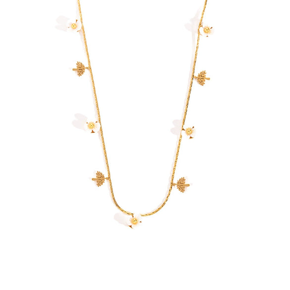 Wholesale Women's Titanium Steel Necklace With Fresh Flowers And Life Tree Design 18K Gold Plated