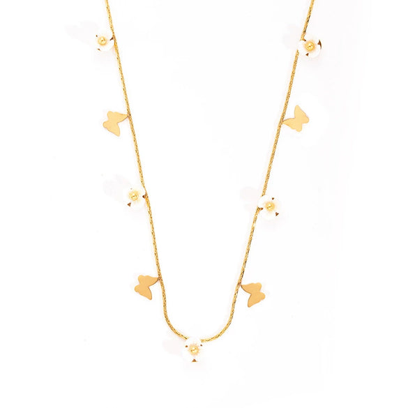 Wholesale Women's Titanium Steel Necklace With Fresh Flowers And Life Tree Design 18K Gold Plated