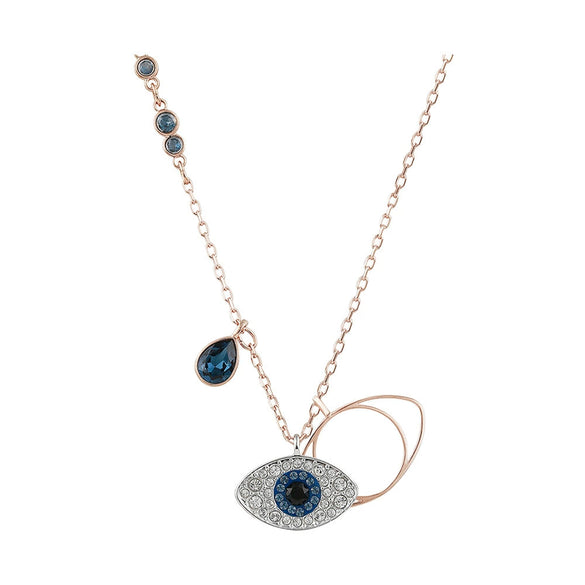 Wholesale Women's Titanium Steel Necklace With Geometric Devil's Eye Pendant And O Word Chain Electroplated