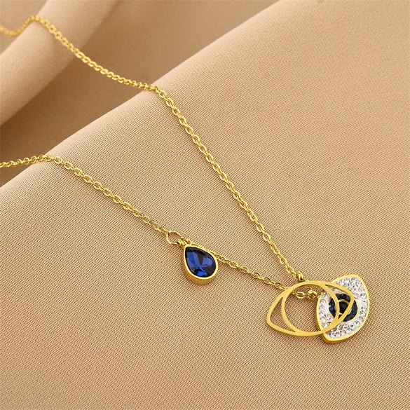 Wholesale Women's Titanium Steel Necklace With Geometric Devil's Eye Pendant And O Word Chain Electroplated
