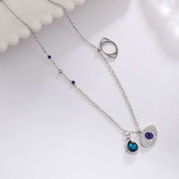 Wholesale Women's Titanium Steel Necklace With Geometric Devil's Eye Pendant And O Word Chain Electroplated