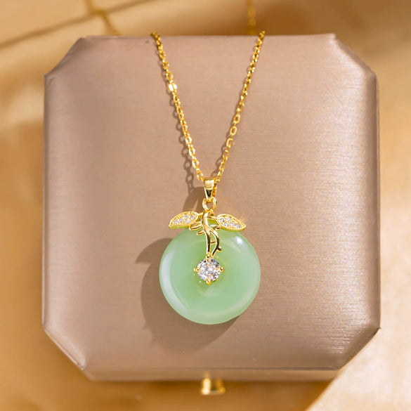 Wholesale Women's Titanium Steel Necklace With Geometric Pattern And Mixed Gem Inlay Pendant And Diamond Treatment