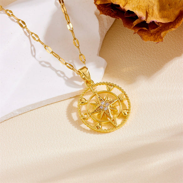 Wholesale Women's Titanium Steel Necklace With Heart Moon Star Pendant And Geometric Pattern Box Chain