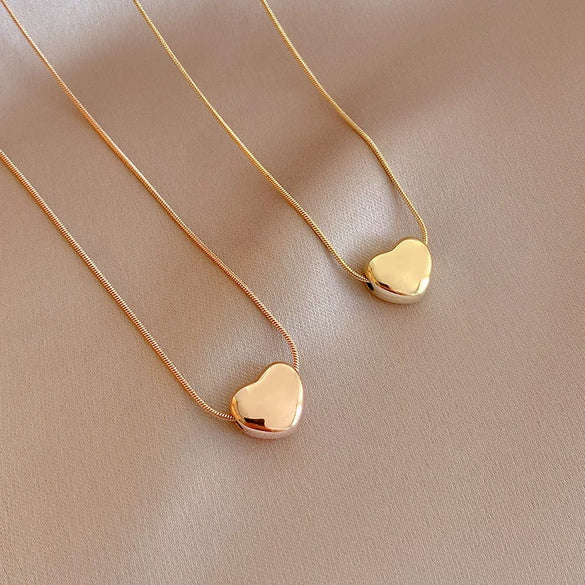Wholesale Women's Titanium Steel Necklace With Heart Shaped Pendant And Snake Bone Chain Sweet Style Stereo Heart Shaped Design