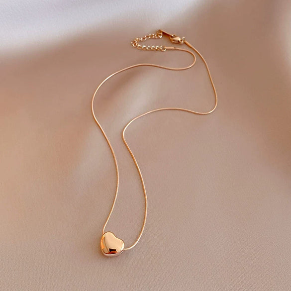 Wholesale Women's Titanium Steel Necklace With Heart Shaped Pendant And Snake Bone Chain Sweet Style Stereo Heart Shaped Design