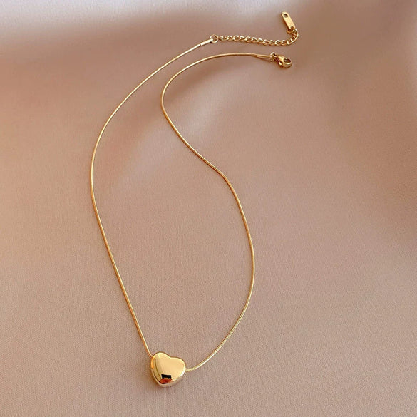 Wholesale Women's Titanium Steel Necklace With Heart Shaped Pendant And Snake Bone Chain Sweet Style Stereo Heart Shaped Design