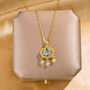 Wholesale Women's Titanium Steel Necklace With Mixed Gemstone Inlay Ping An Lock Pendant Geometric Pattern Electroplating O Shaped Chain