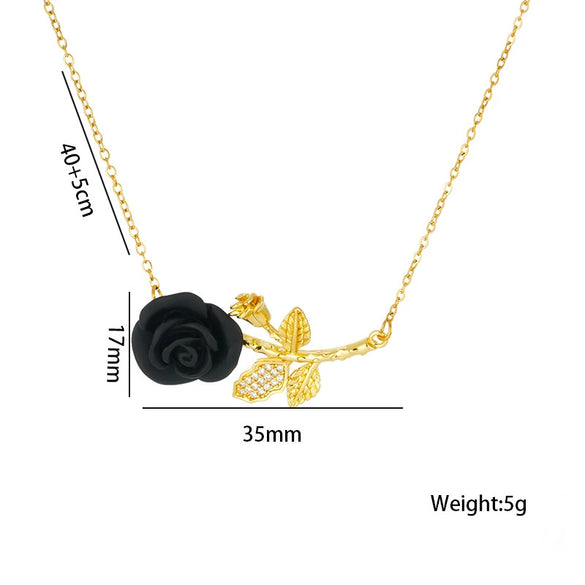 Wholesale Women's Titanium Steel Necklace With Red Rose Flower Pendant Microinlaid Zircon Electroplated In Vacuum Furnace For Fashionable Temperament