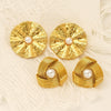 Wholesale Women's Titanium Steel Niche Style Leaves Pattern Imitation Pearl Set Earrings