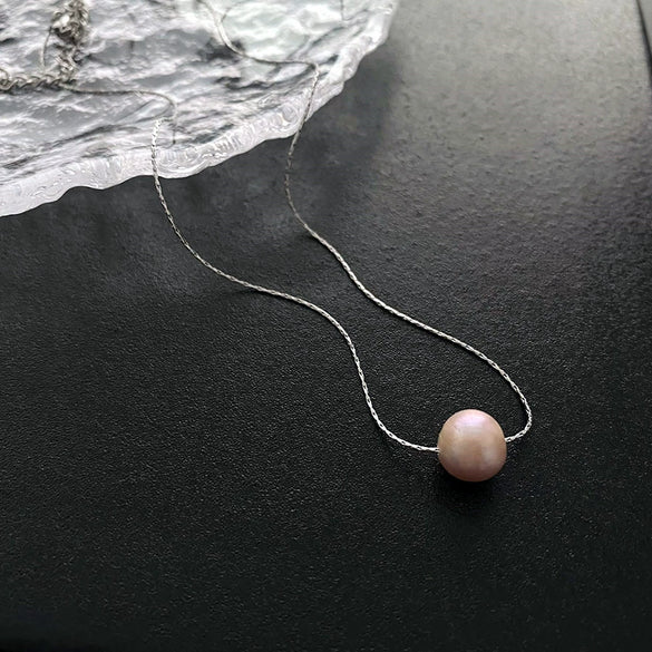 Wholesale Women's Titanium Steel Nonfading Necklace With Natural Pearl Pendant And Geometric Design Water Wave Chain