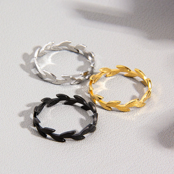Wholesale Women's Titanium Steel Olive Branch Shape Geometric Style Ring With Electroplating