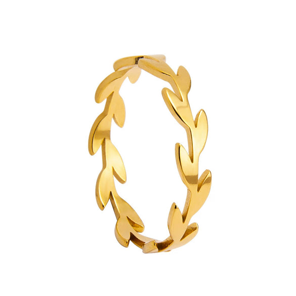 Wholesale Women's Titanium Steel Olive Branch Shape Geometric Style Ring With Electroplating