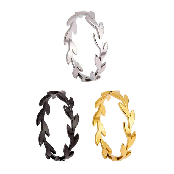 Wholesale Women's Titanium Steel Olive Branch Shape Geometric Style Ring With Electroplating