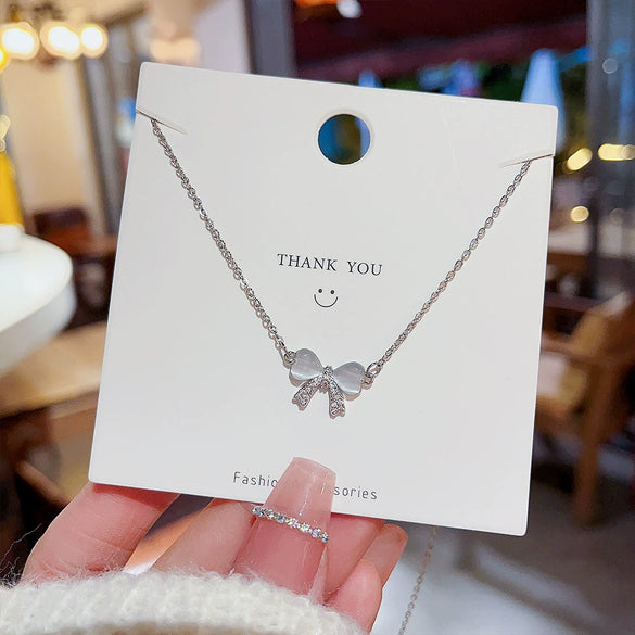 Wholesale Women's Titanium Steel Opal Bow Inlaid Zircon Clavicle Chain Fashion Accessory