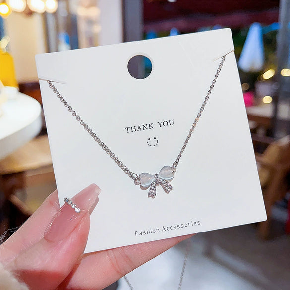 Wholesale Women's Titanium Steel Opal Bow Inlaid Zircon Clavicle Chain Fashion Accessory