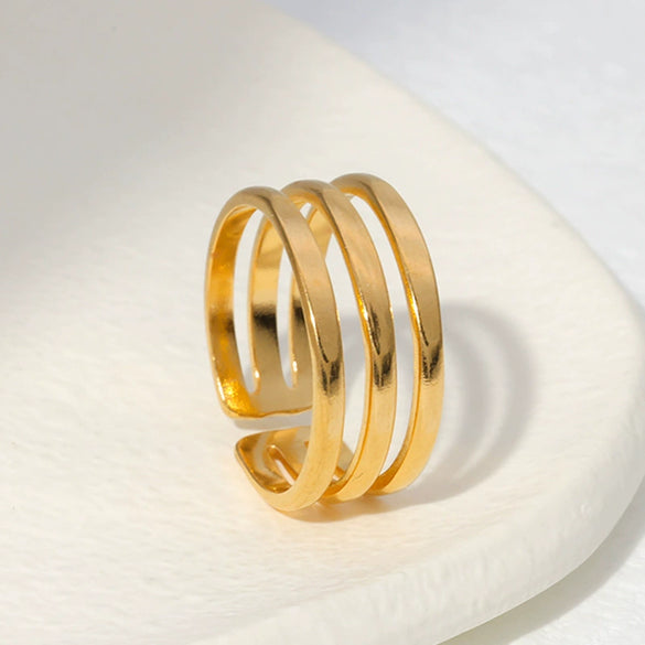Wholesale Women's Titanium Steel Opening Ring With Geometric Design And Electroplating Treatment Stainless Steel Tail Ring