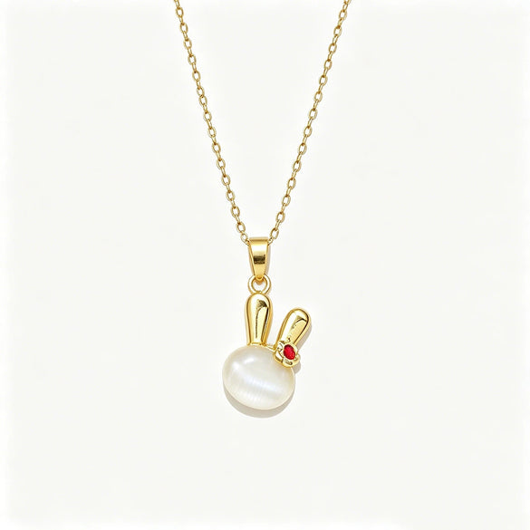 Wholesale Women's Titanium Steel Oshaped Chain Necklace With Copper Zirconinlaid Animal Rabbit Pendant Featuring Color Retention Enhancement