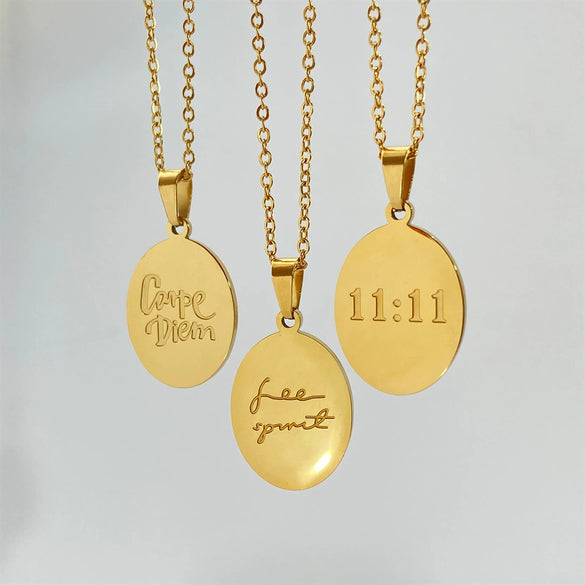 Wholesale Women's Titanium Steel Oval Letter Necklace With Corrosion Treatment And English Word Design