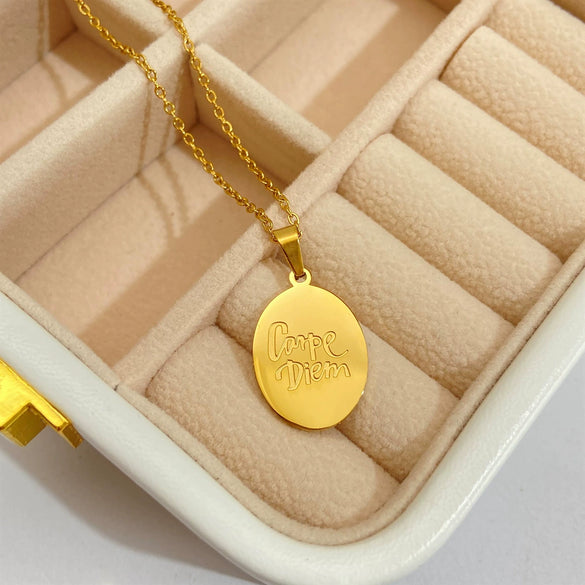 Wholesale Women's Titanium Steel Oval Letter Necklace With Corrosion Treatment And English Word Design