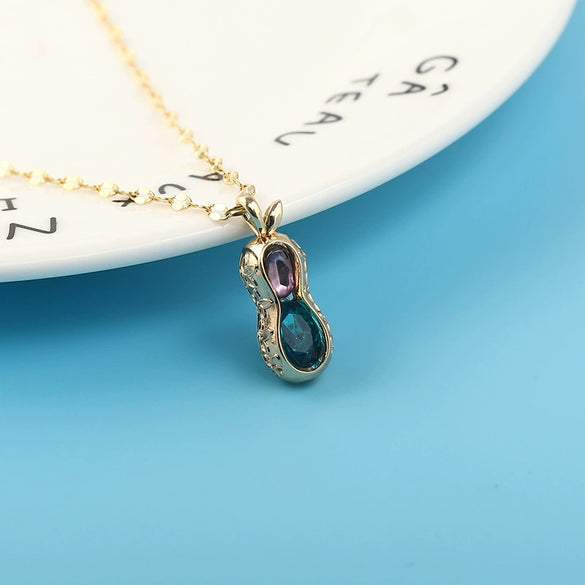 Wholesale Women's Titanium Steel Peanut Pendant Necklace With Crystal And Geometric Joker Plant Elements And Zirconia Treatment