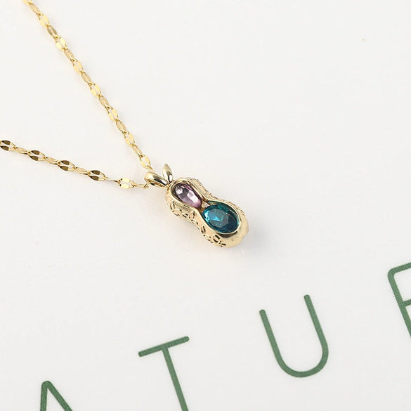 Wholesale Women's Titanium Steel Peanut Pendant Necklace With Crystal And Geometric Joker Plant Elements And Zirconia Treatment