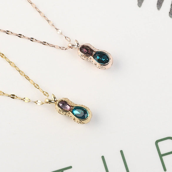 Wholesale Women's Titanium Steel Peanut Pendant Necklace With Crystal And Geometric Joker Plant Elements And Zirconia Treatment