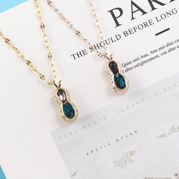 Wholesale Women's Titanium Steel Peanut Pendant Necklace With Crystal And Geometric Joker Plant Elements And Zirconia Treatment