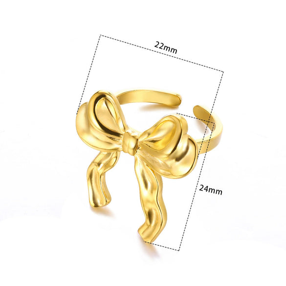 Wholesale Women's Titanium Steel Plated Gold Bow Ring Electroplated Simple Style