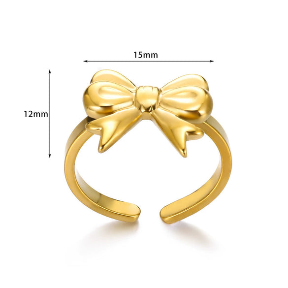 Wholesale Women's Titanium Steel Plated Gold Bow Ring Electroplated Simple Style