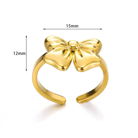 Wholesale Women's Titanium Steel Plated Gold Bow Ring Electroplated Simple Style