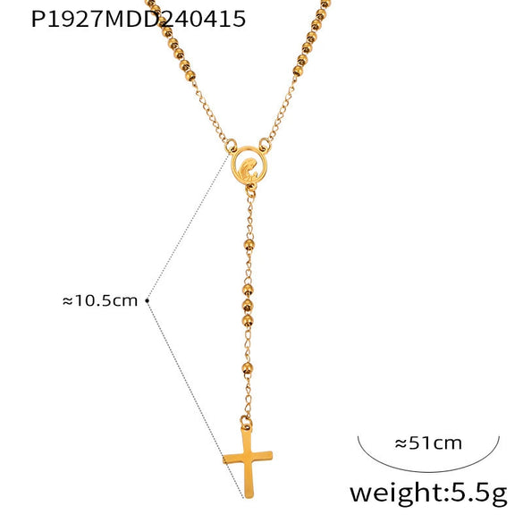 Wholesale Women's Titanium Steel Portrait Round Cross Pendant Necklace With Geometric Design And Electroplating Treatment