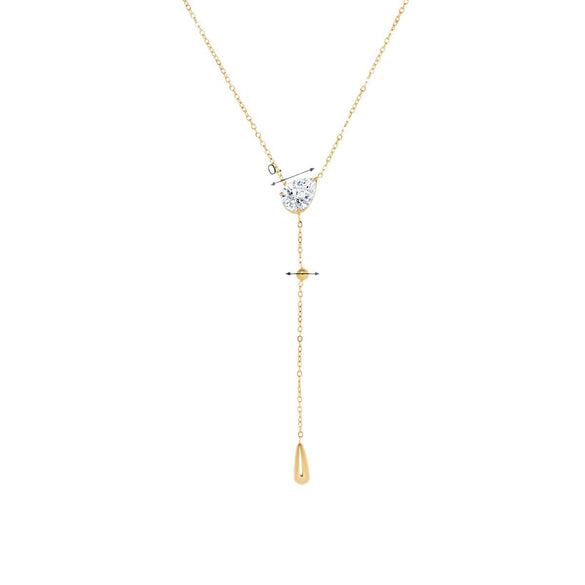 Wholesale Women's Titanium Steel Real Gold Plated Water Drop Tassel Necklace With Flash O Chain
