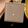 Wholesale Women's Titanium Steel Real Gold Plated Water Drop Tassel Necklace With Flash O Chain